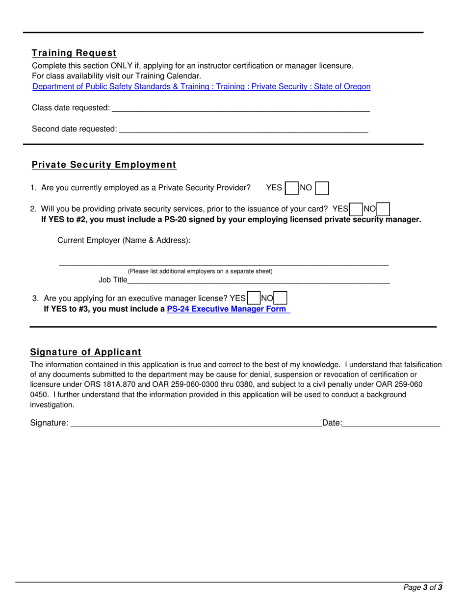 Form PS-1 Application for Certification or Licensure - Oregon, Page 3