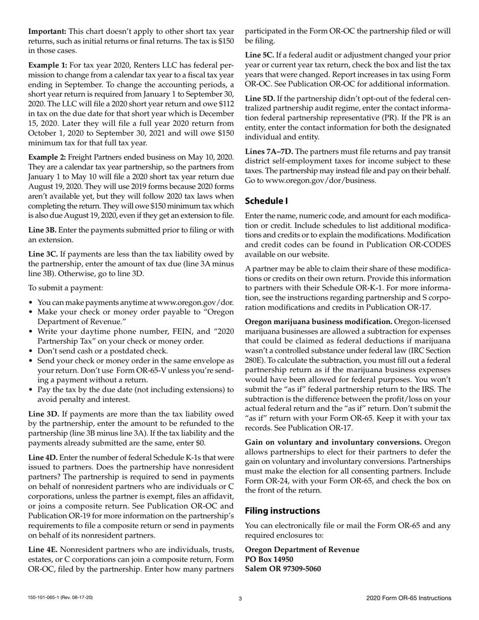 Instructions for Form OR-65, 150-101-065 Oregon Partnership Return of Income - Oregon, Page 3