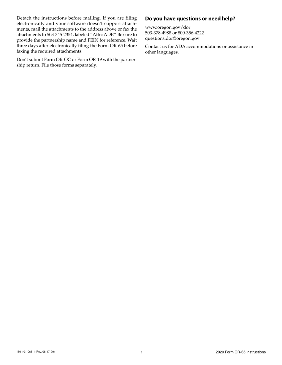 Instructions for Form OR-65, 150-101-065 Oregon Partnership Return of Income - Oregon, Page 4