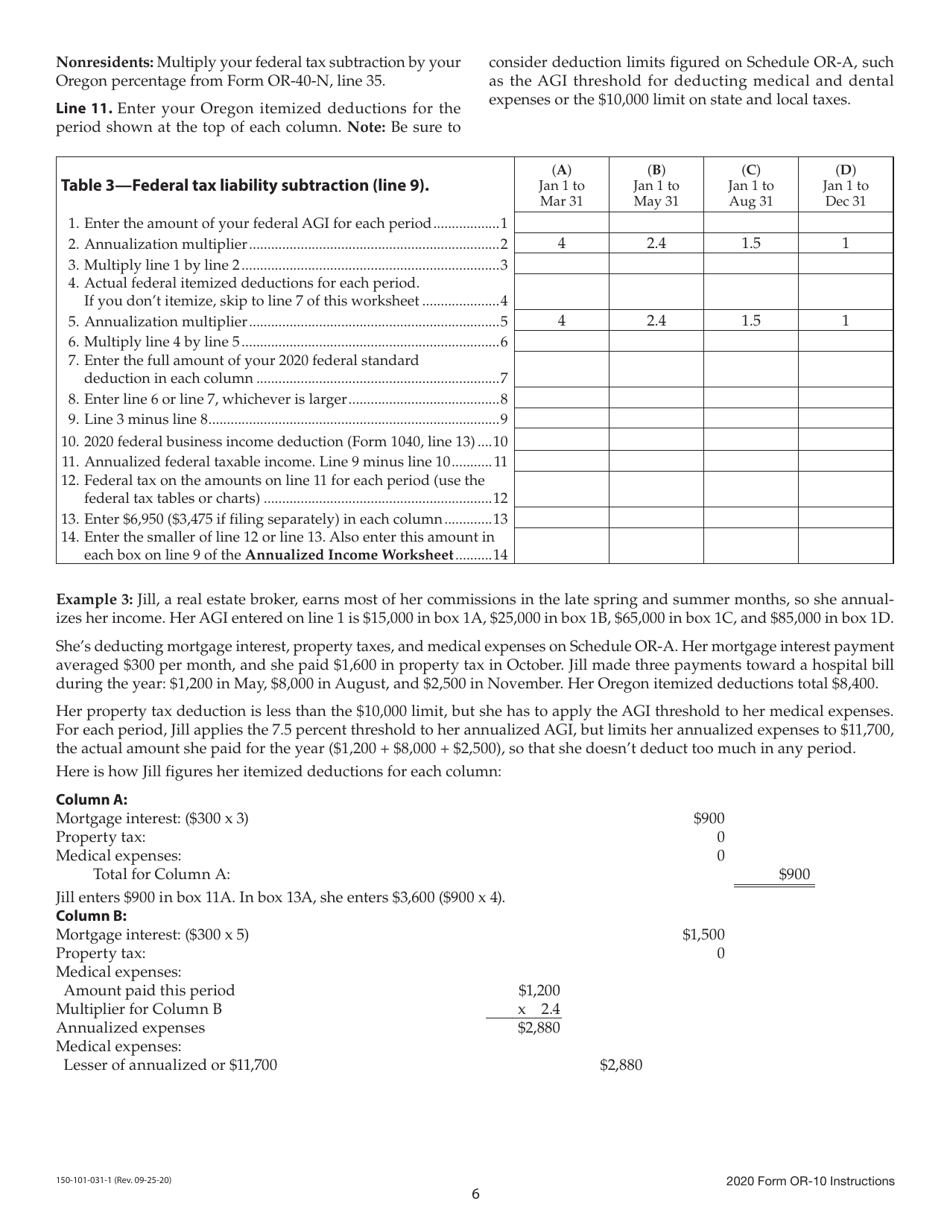 Download Instructions for Form OR10, 150101031 Underpayment of