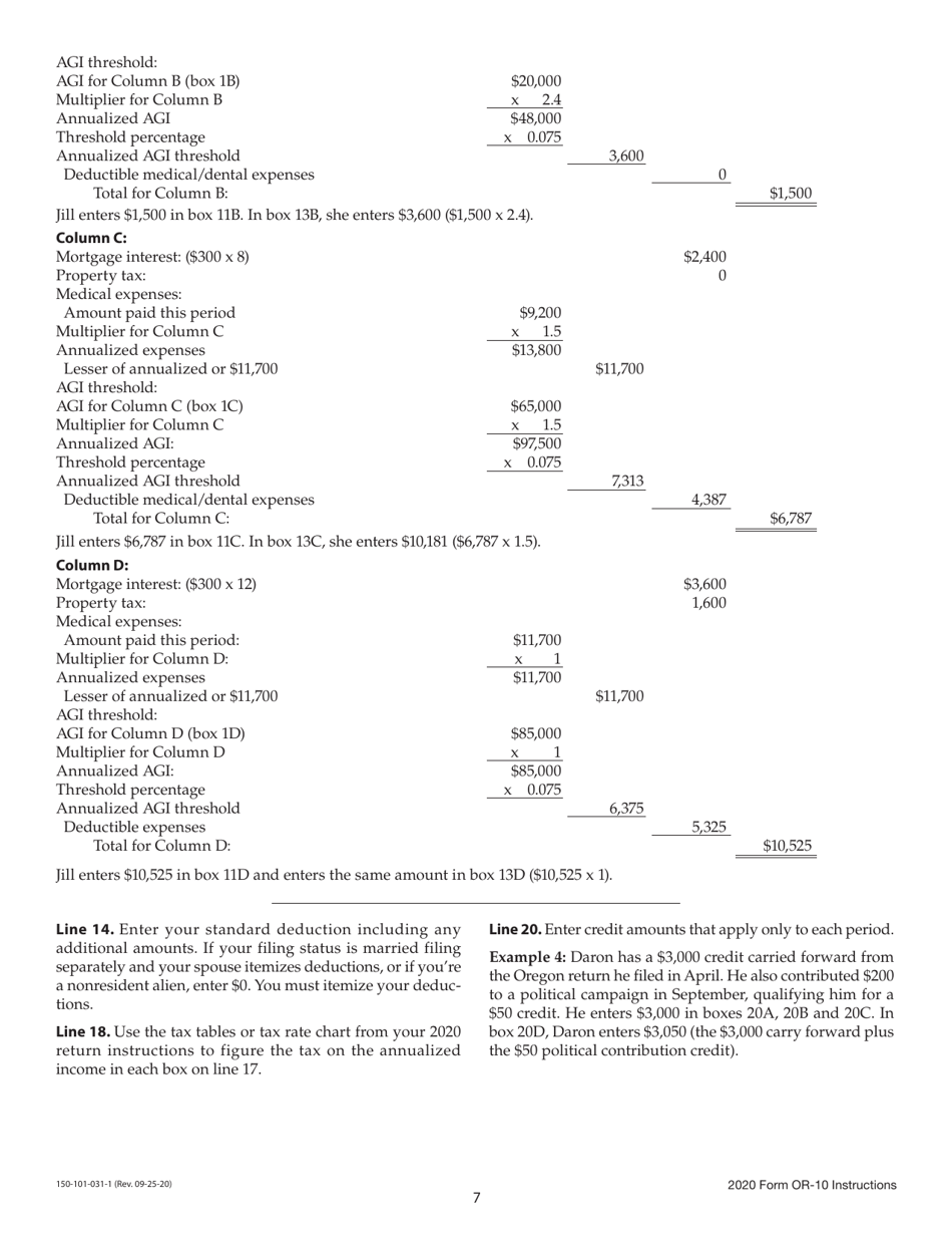 Instructions for Form OR-10, 150-101-031 Underpayment of Oregon Estimated Tax - Oregon, Page 7