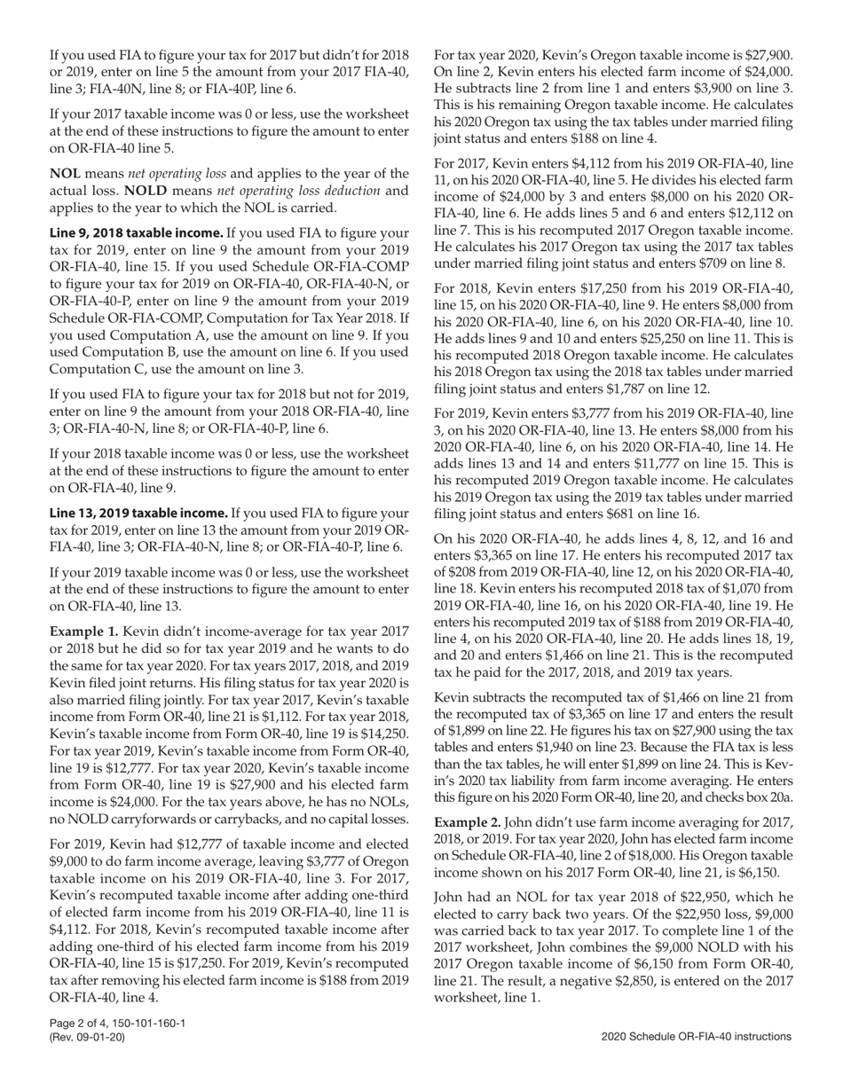 Instructions for Form OR-FIA-40, 150-101-160 Oregon Farm Income Averaging for Full-Year Residents - Oregon, Page 2
