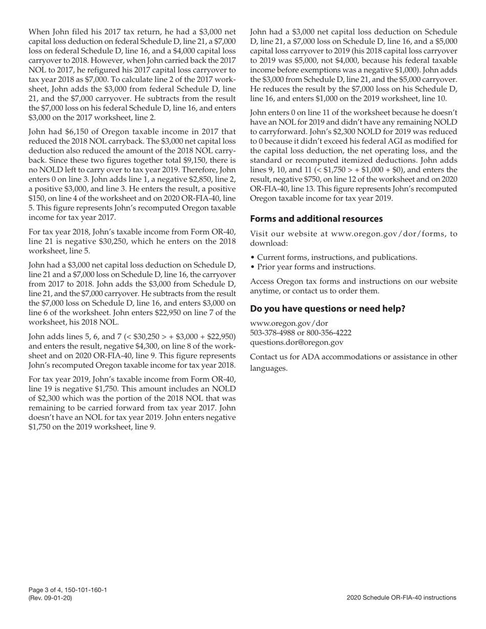 Instructions for Form OR-FIA-40, 150-101-160 Oregon Farm Income Averaging for Full-Year Residents - Oregon, Page 3