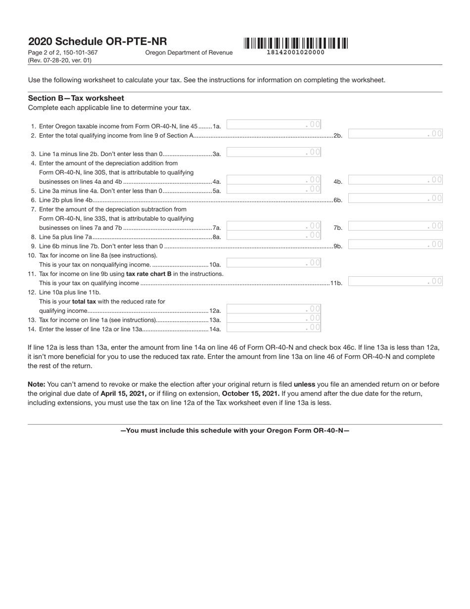 Form 150-101-367 Schedule OR-PTE-NR Qualified Business Income Reduced Tax Rate Schedule for Oregon Nonresidents - Oregon, Page 2