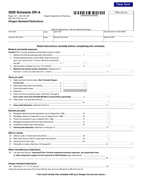 Form 150-101-007 Schedule OR-A 2020 Printable Pdf