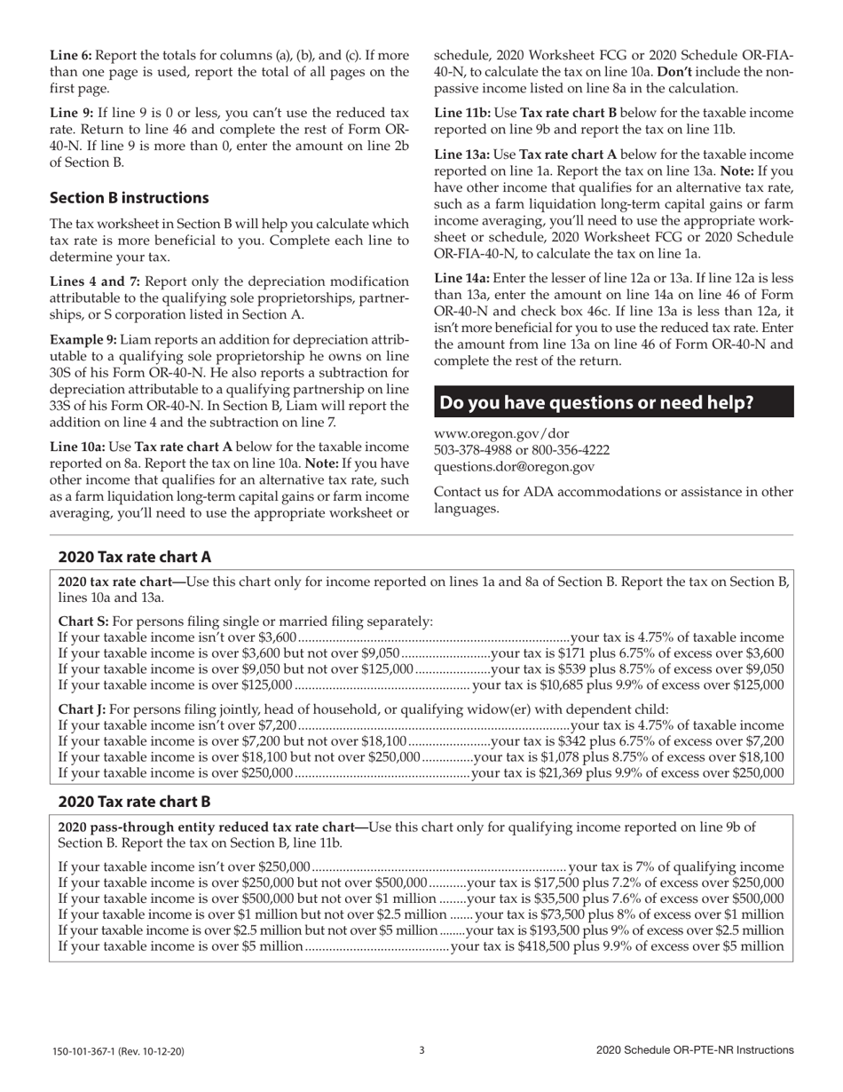 Instructions for Form 150-101-367 Schedule OR-PTE-NR Qualified Business Income Reduced Tax Rate Schedule for Oregon Nonresidents - Oregon, Page 3