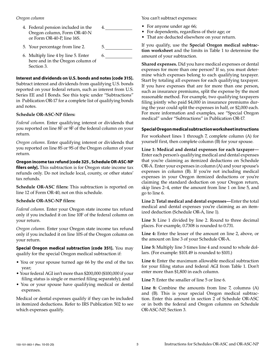 Instructions for Form 150-101-063, 150-101-064 Schedule OR-ASC, OR-ASC-NP - Oregon, Page 3