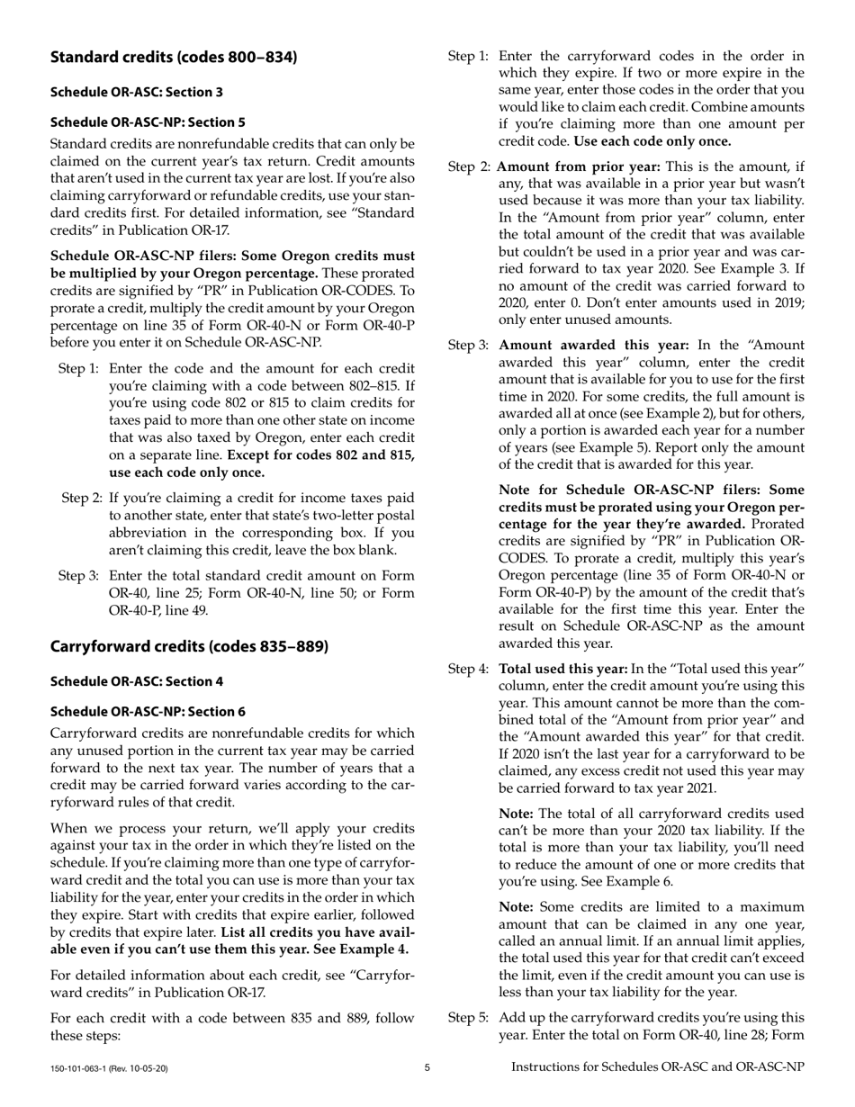 Instructions for Form 150-101-063, 150-101-064 Schedule OR-ASC, OR-ASC-NP - Oregon, Page 5