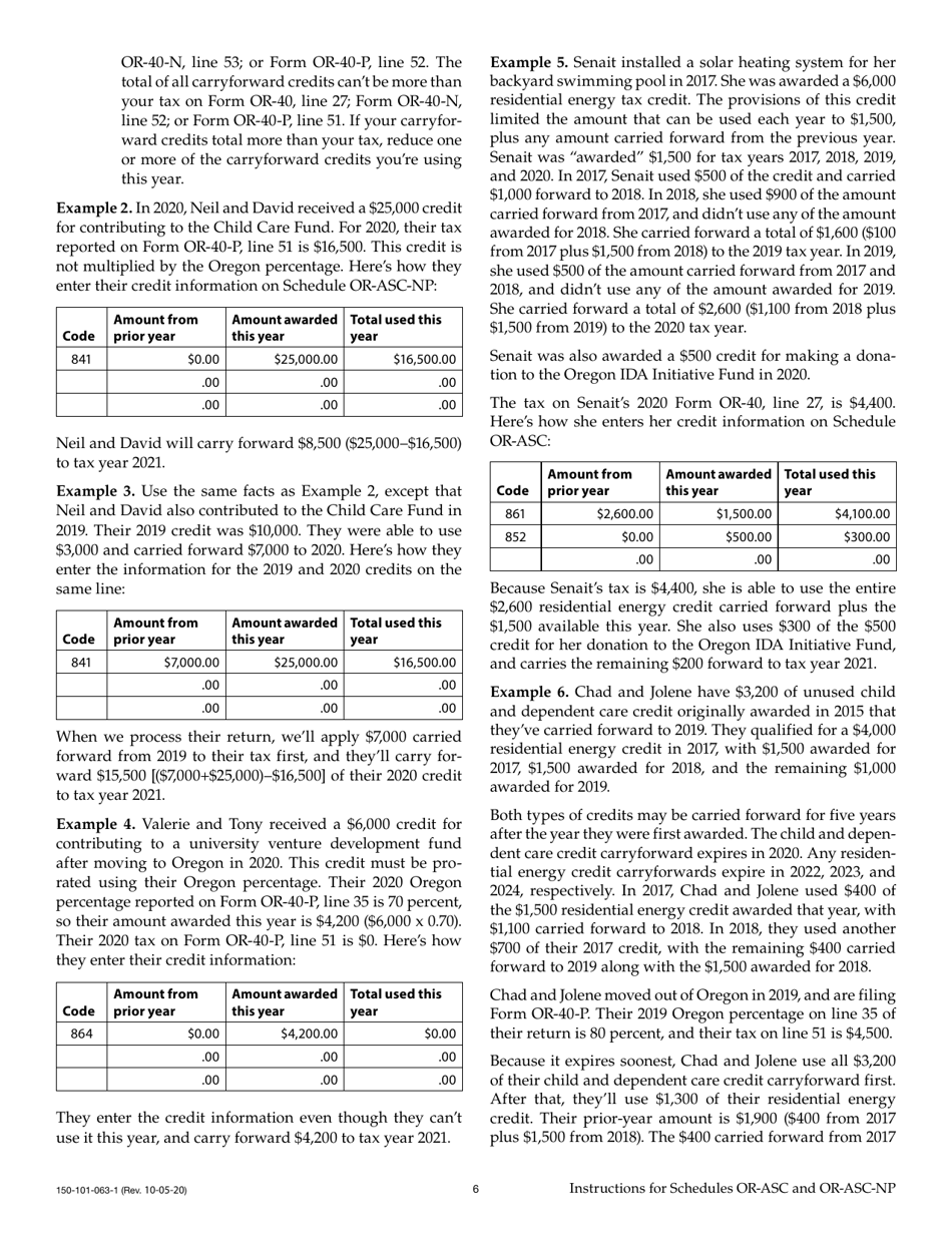 Instructions for Form 150-101-063, 150-101-064 Schedule OR-ASC, OR-ASC-NP - Oregon, Page 6