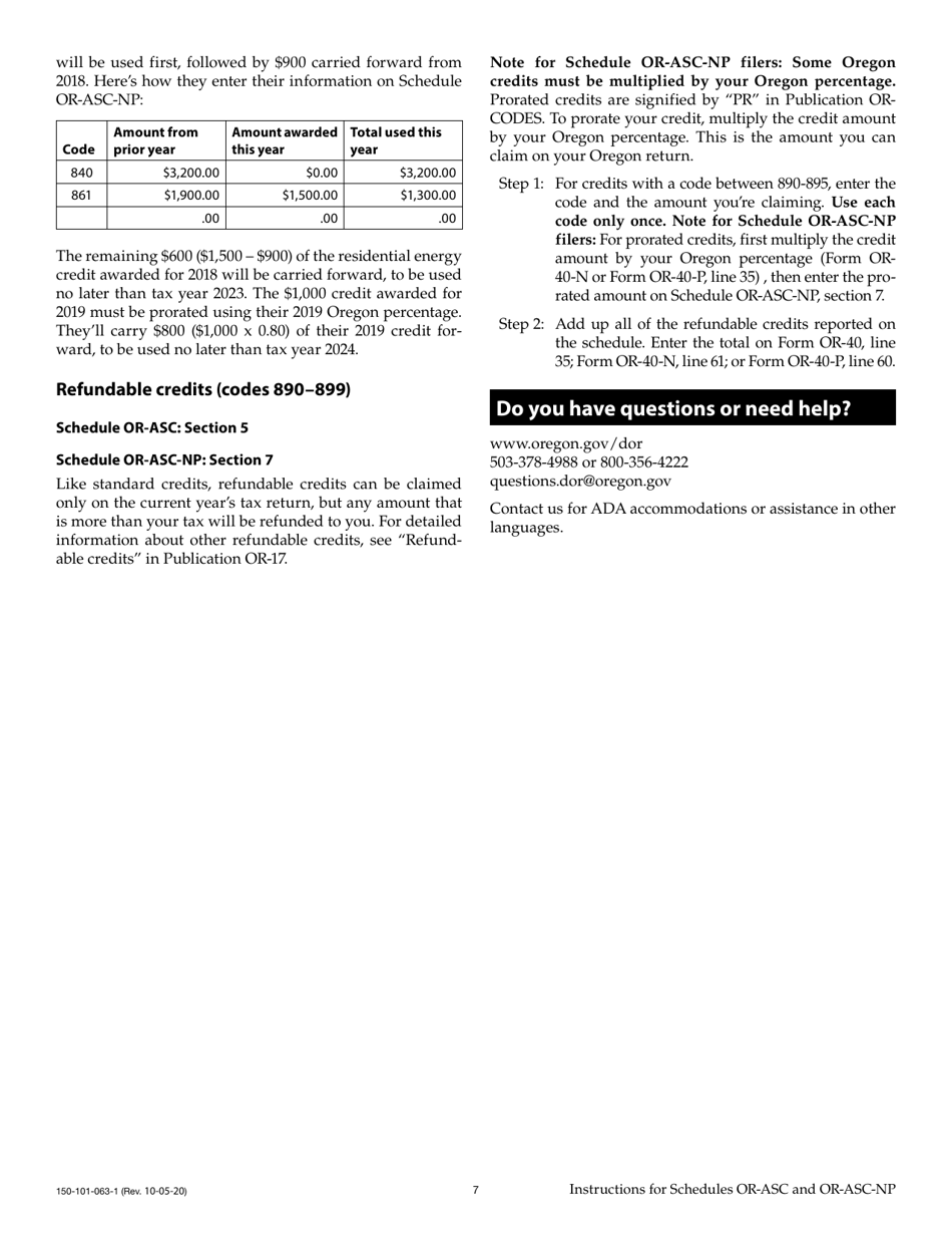 Instructions for Form 150-101-063, 150-101-064 Schedule OR-ASC, OR-ASC-NP - Oregon, Page 7