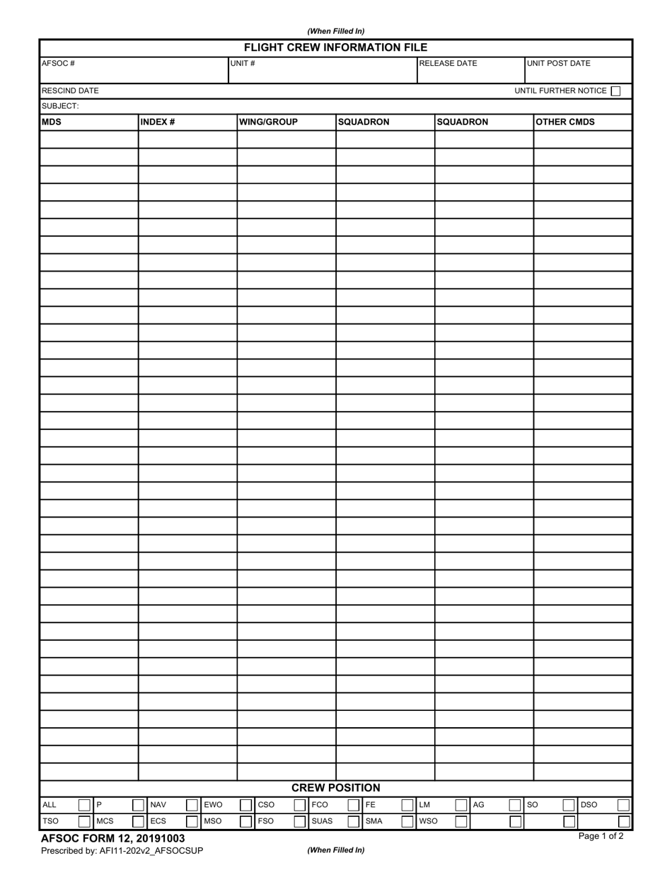 AFSOC Form 12 Flight Crew Information File, Page 1