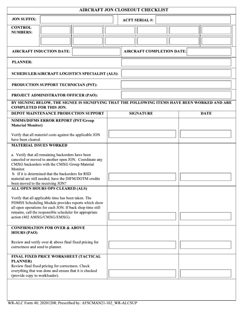 WR-ALC Form 40  Printable Pdf