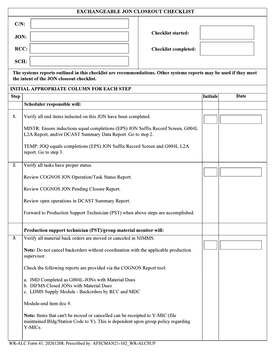 WR-ALC Form 41 - Fill Out, Sign Online and Download Fillable PDF ...