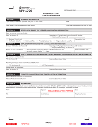 Form REV-1706 Business/Account Cancellation Form - Pennsylvania