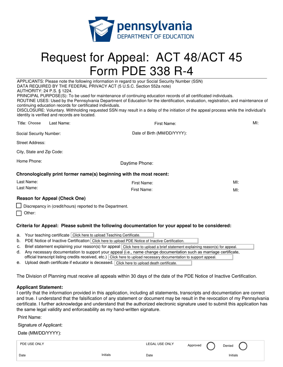 Form PDE338 R-4 Request for Appeal: Act 48 / Act 45 - Pennsylvania, Page 2