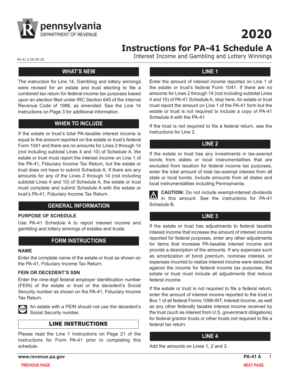 Form PA-41 Schedule A Interest Income and Gambling and Lottery Winnings - Pennsylvania, Page 3