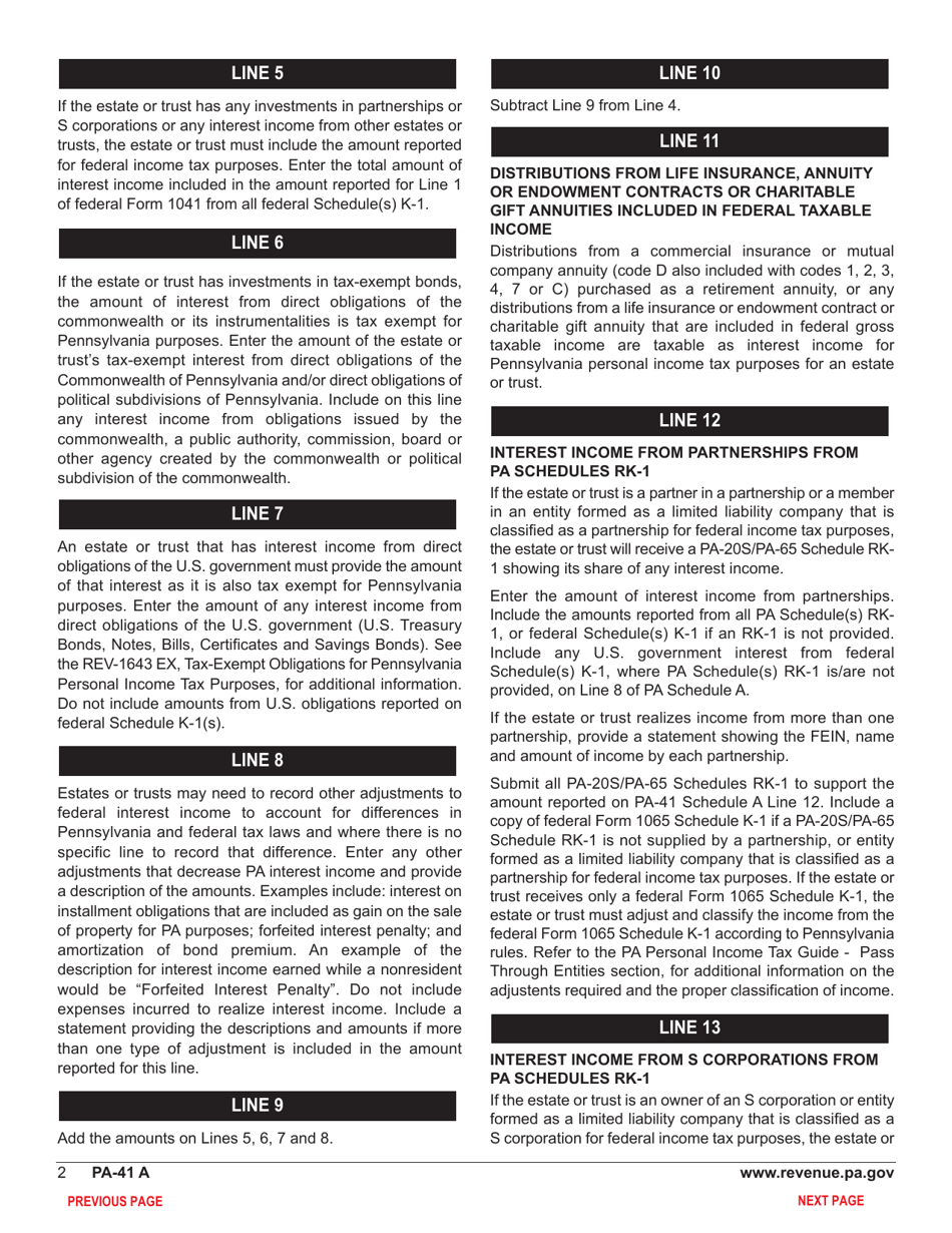Form PA-41 Schedule A Interest Income and Gambling and Lottery Winnings - Pennsylvania, Page 4