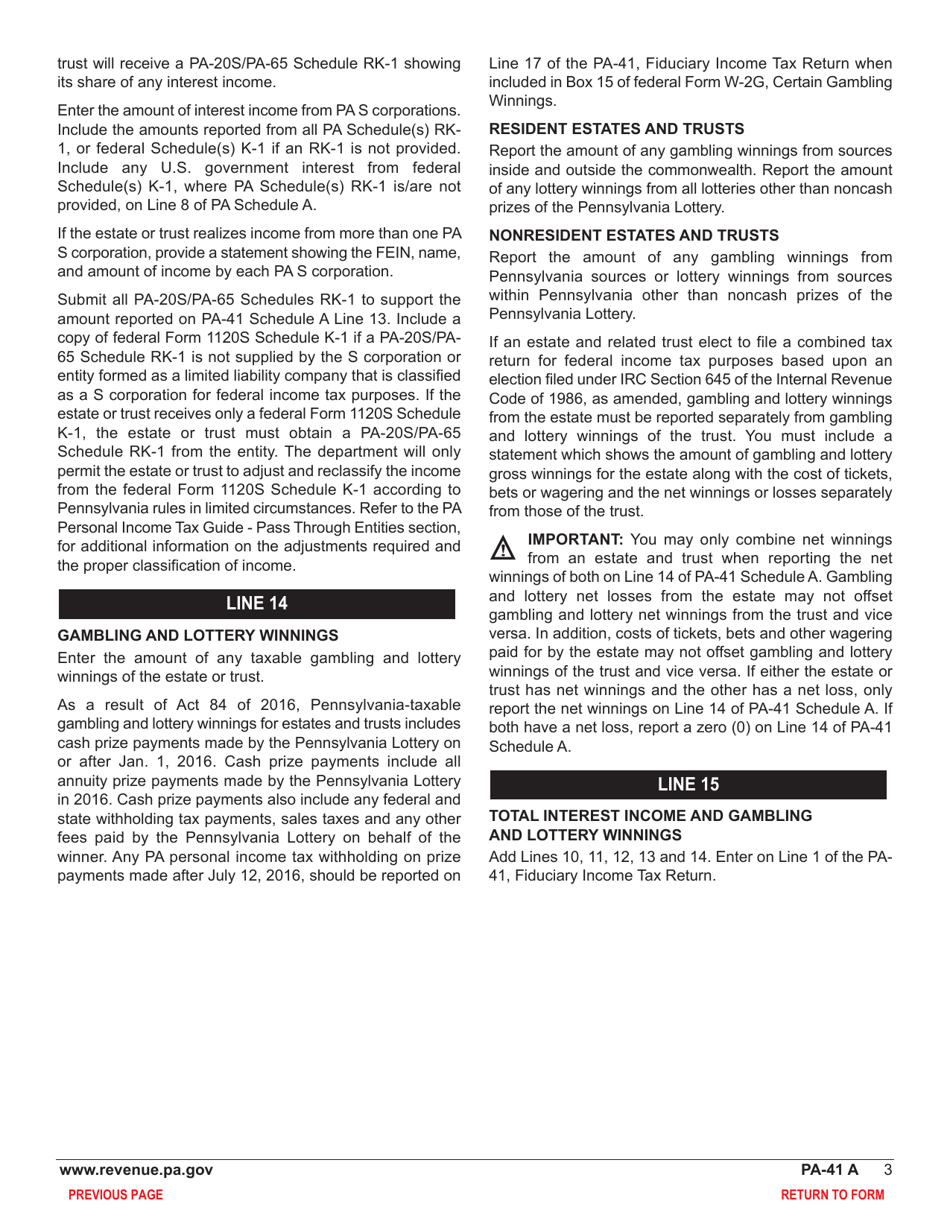 Form PA-41 Schedule A Interest Income and Gambling and Lottery Winnings - Pennsylvania, Page 5