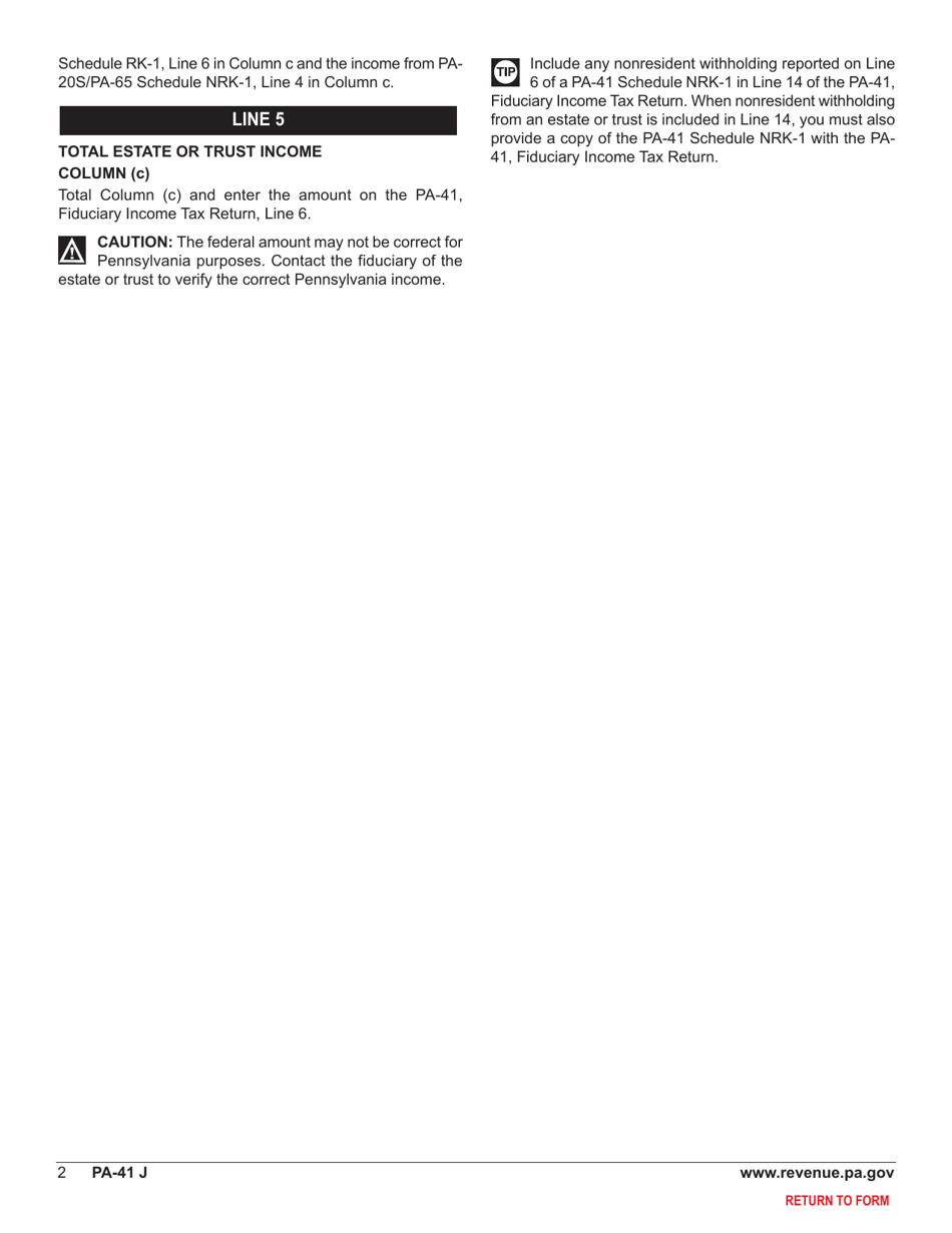 Form PA-41 Schedule J Income From Estates or Trusts - Pennsylvania, Page 4