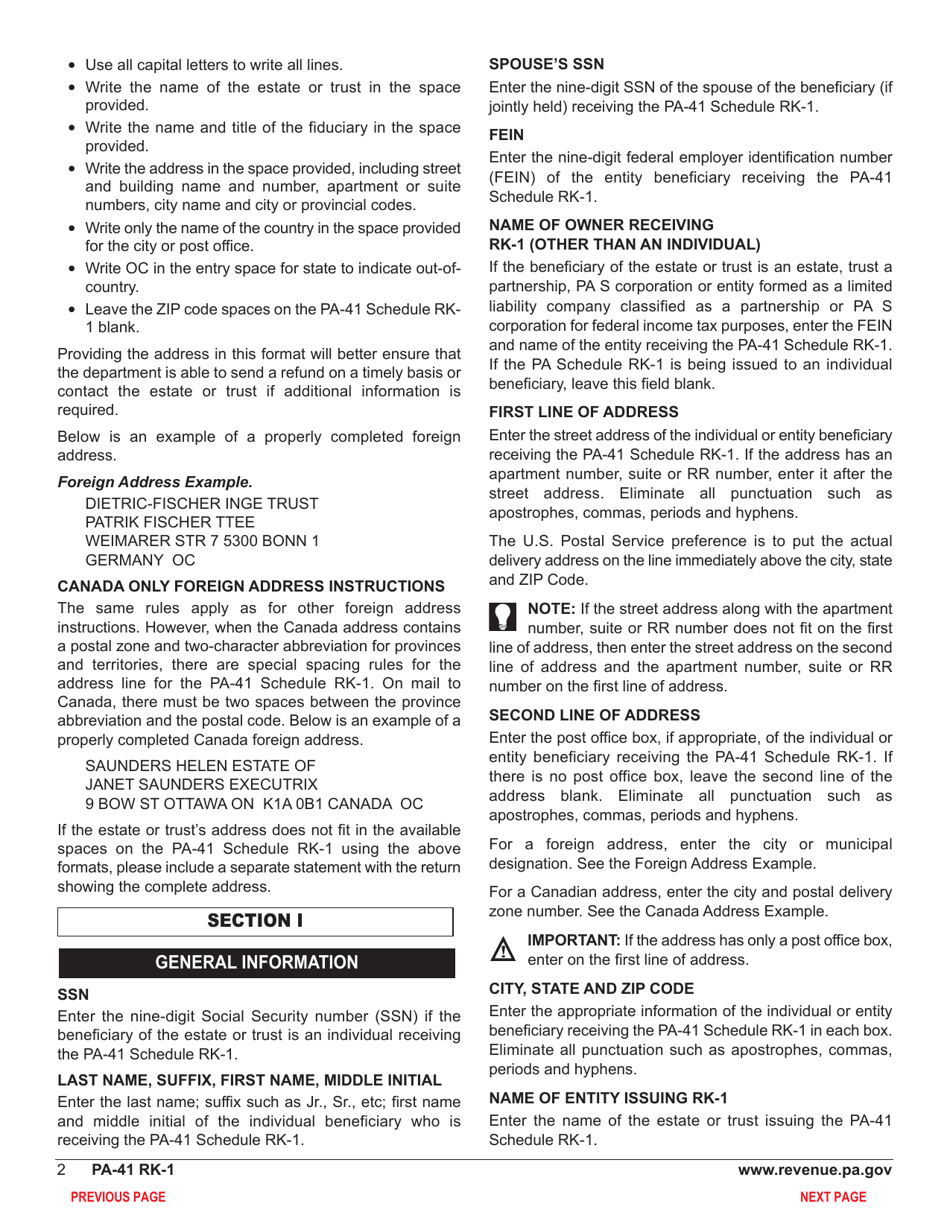 Form PA-41 Schedule RK-1 Resident Schedule of Shareholder / Partner / Beneficiary Pass Through Income, Loss and Credits - Pennsylvania, Page 4