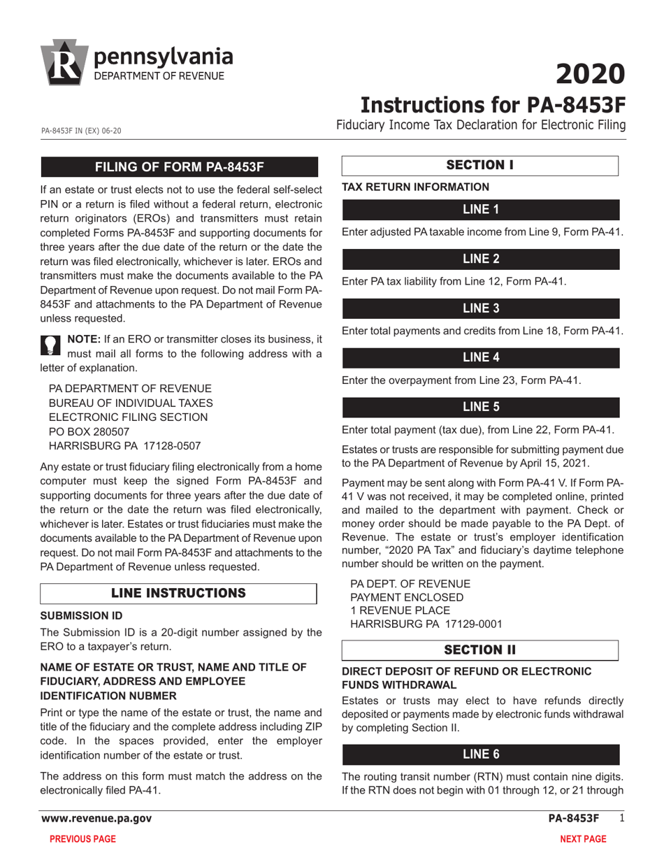 Form PA-8453F Pennsylvania Fiduciary Income Tax Declaration for Electronic Filing - Pennsylvania, Page 3
