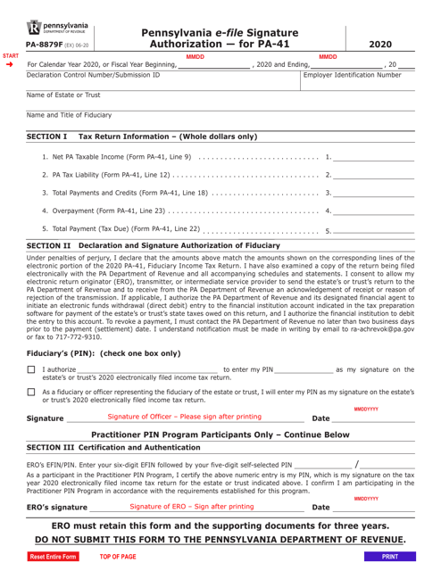 Form PA-8879F 2020 Printable Pdf