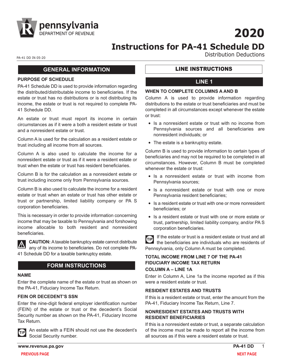 Form PA-41 Schedule DD Distribution Deductions - Pennsylvania, Page 3