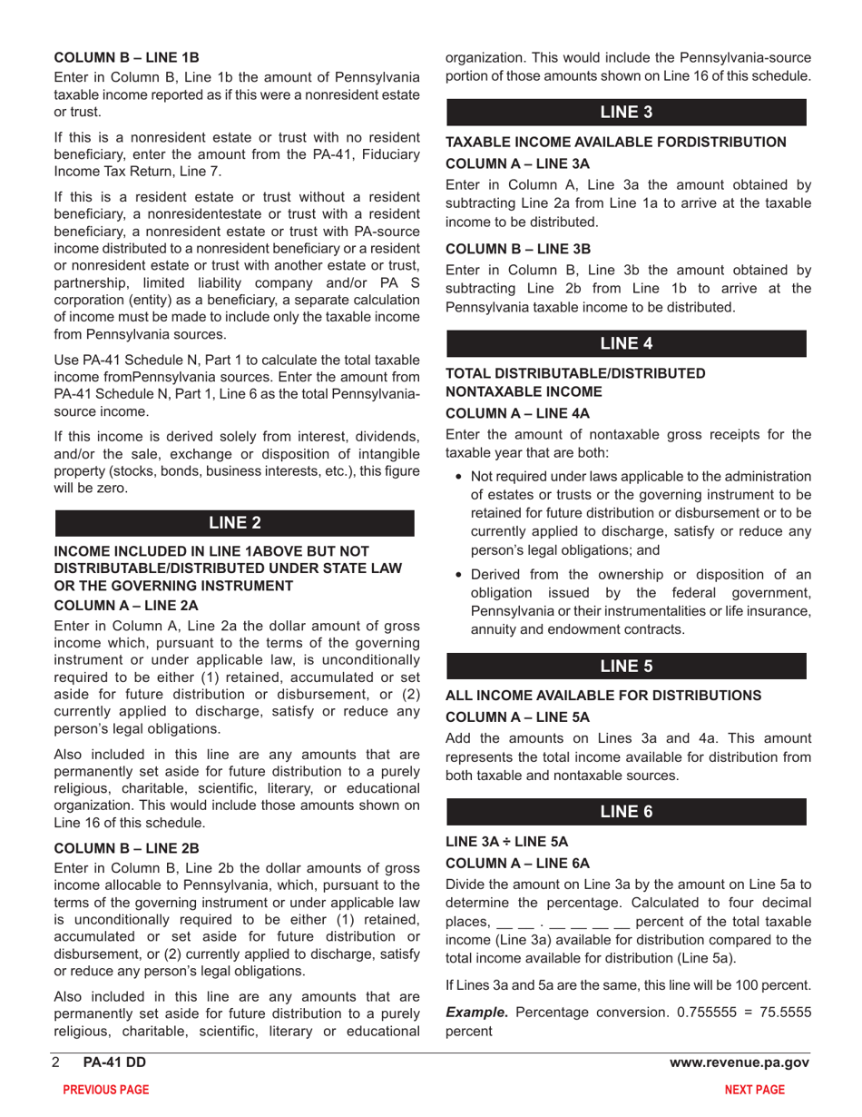 Form PA-41 Schedule DD Distribution Deductions - Pennsylvania, Page 4