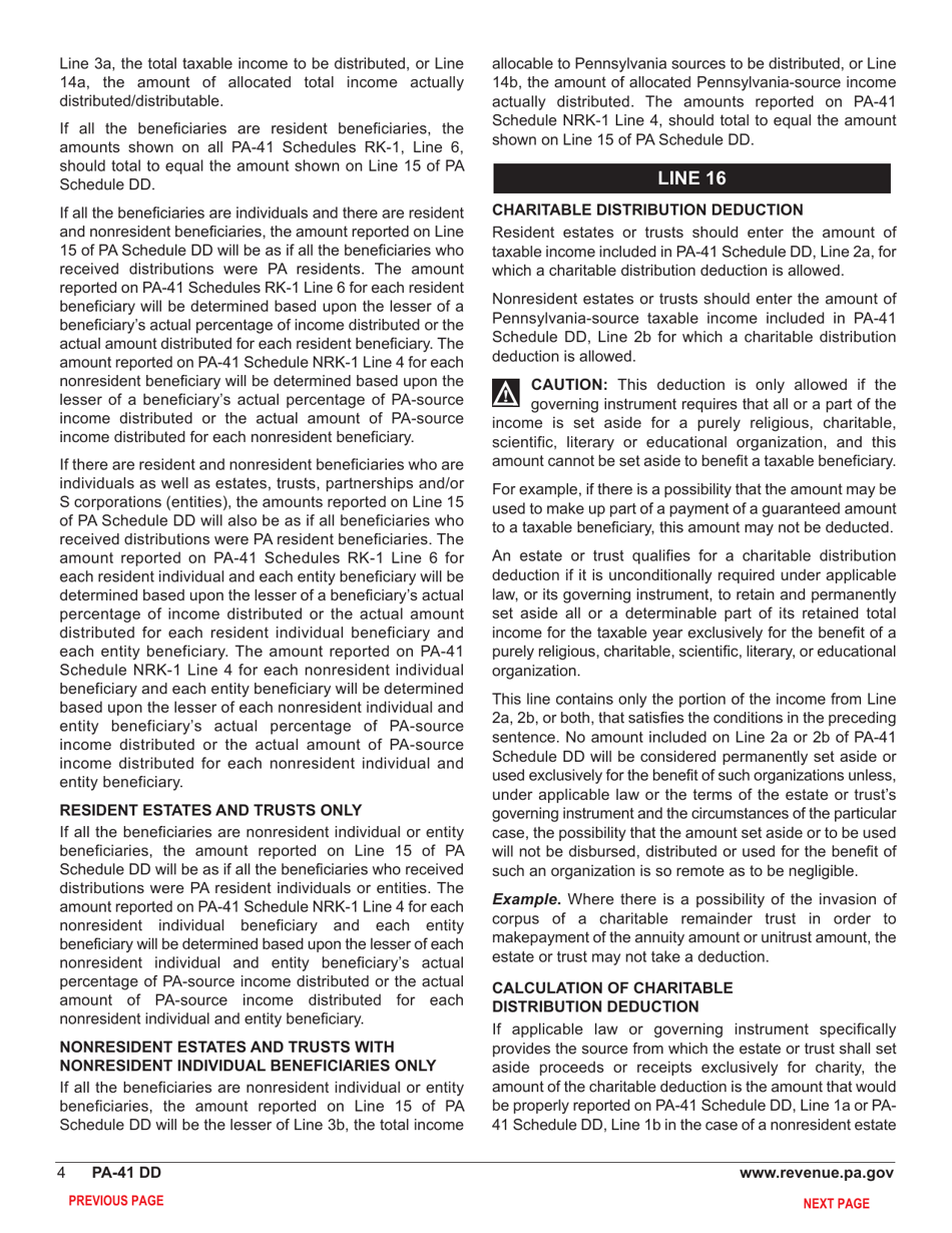 Form PA-41 Schedule DD Distribution Deductions - Pennsylvania, Page 6