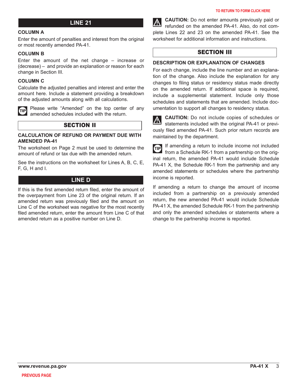 Form PA-41 Schedule PA-41 X Amended Pa Fiduciary Income Tax Schedule - Pennsylvania, Page 5