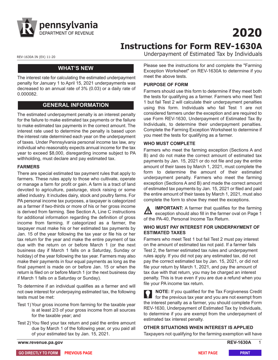 Form REV-1630A Underpayment of Estimated Tax by Individual Farmers - Pennsylvania, Page 3