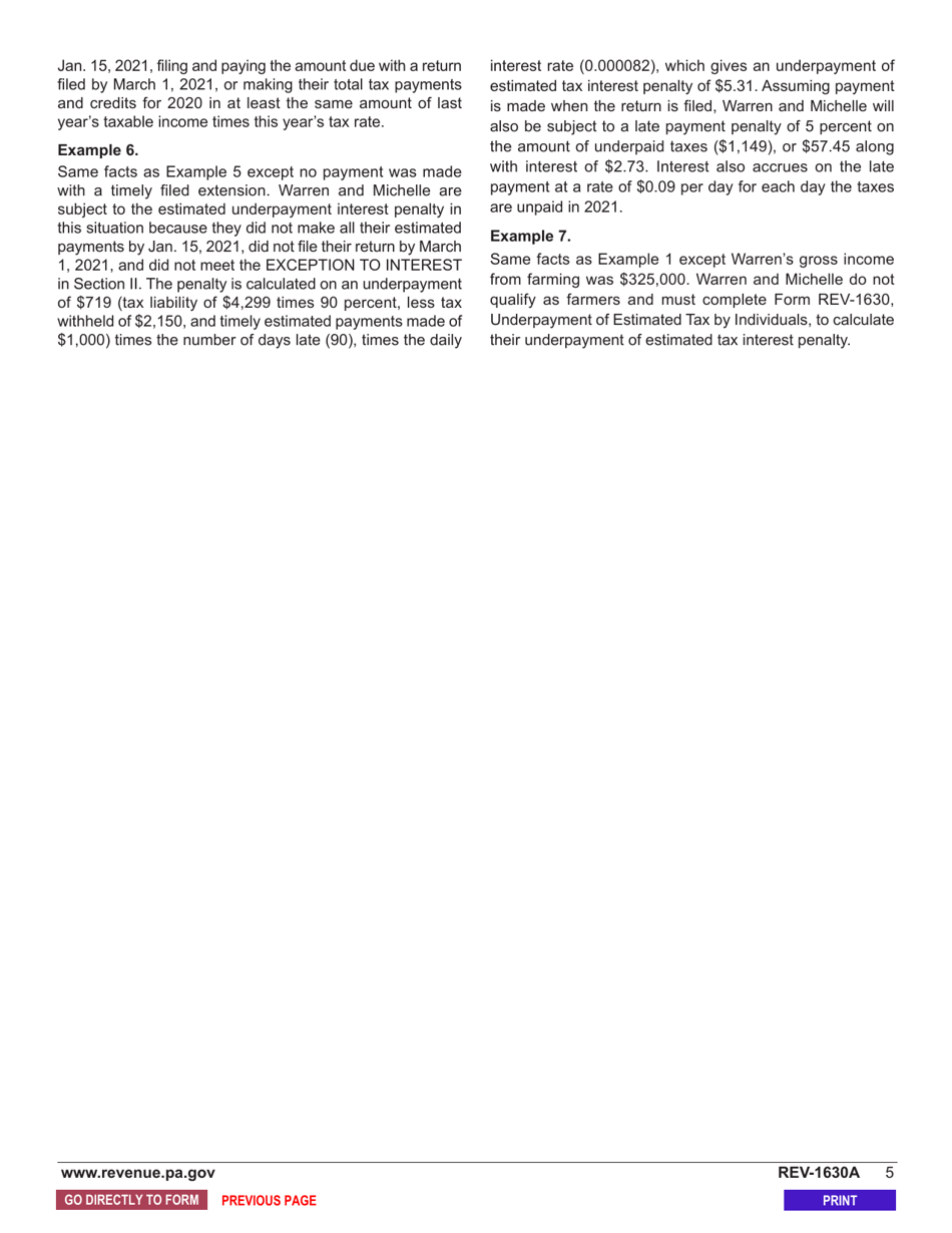 Form REV-1630A Underpayment of Estimated Tax by Individual Farmers - Pennsylvania, Page 7