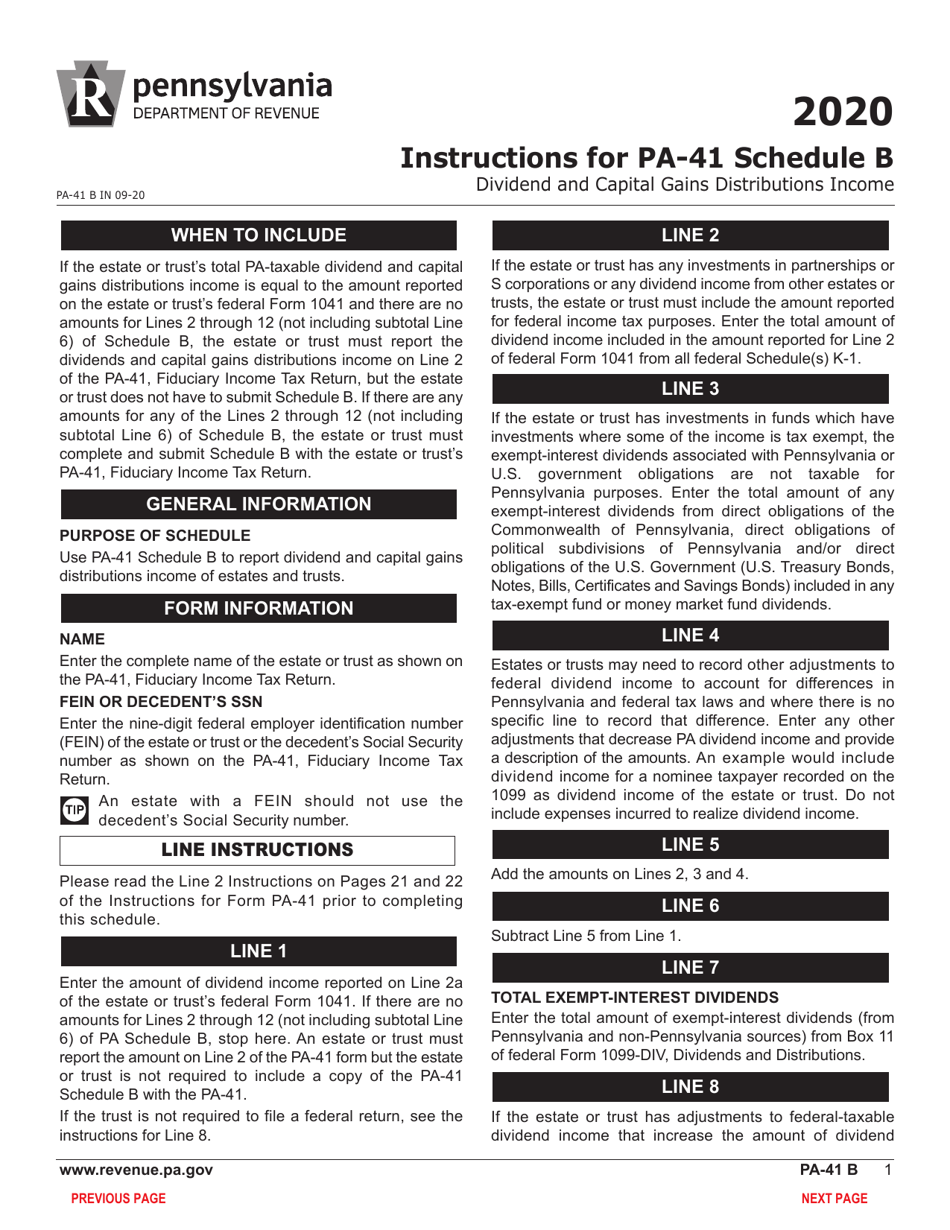 Form PA-41 Schedule B Dividend and Capital Gains Distributions Income - Pennsylvania, Page 3