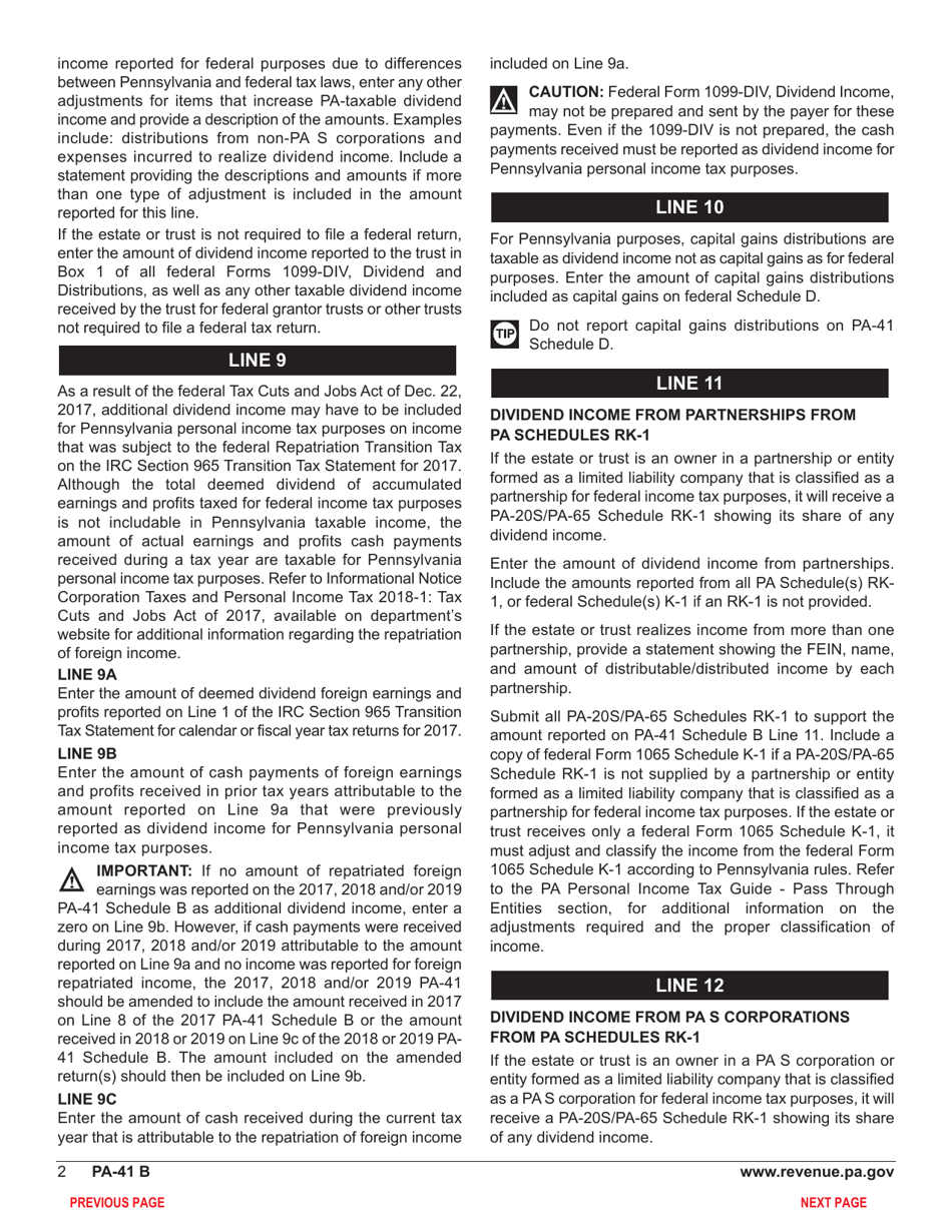 Form PA-41 Schedule B Dividend and Capital Gains Distributions Income - Pennsylvania, Page 4