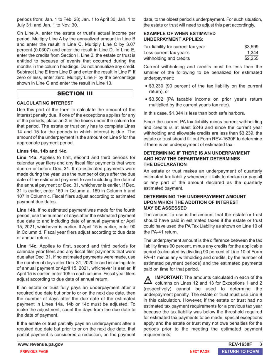 Form REV-1630F Underpayment of Estimated Tax by Fiduciaries - Pennsylvania, Page 5
