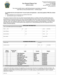 Document preview: Form PFBC-168R Net Permit/Throw Net Application - Pennsylvania