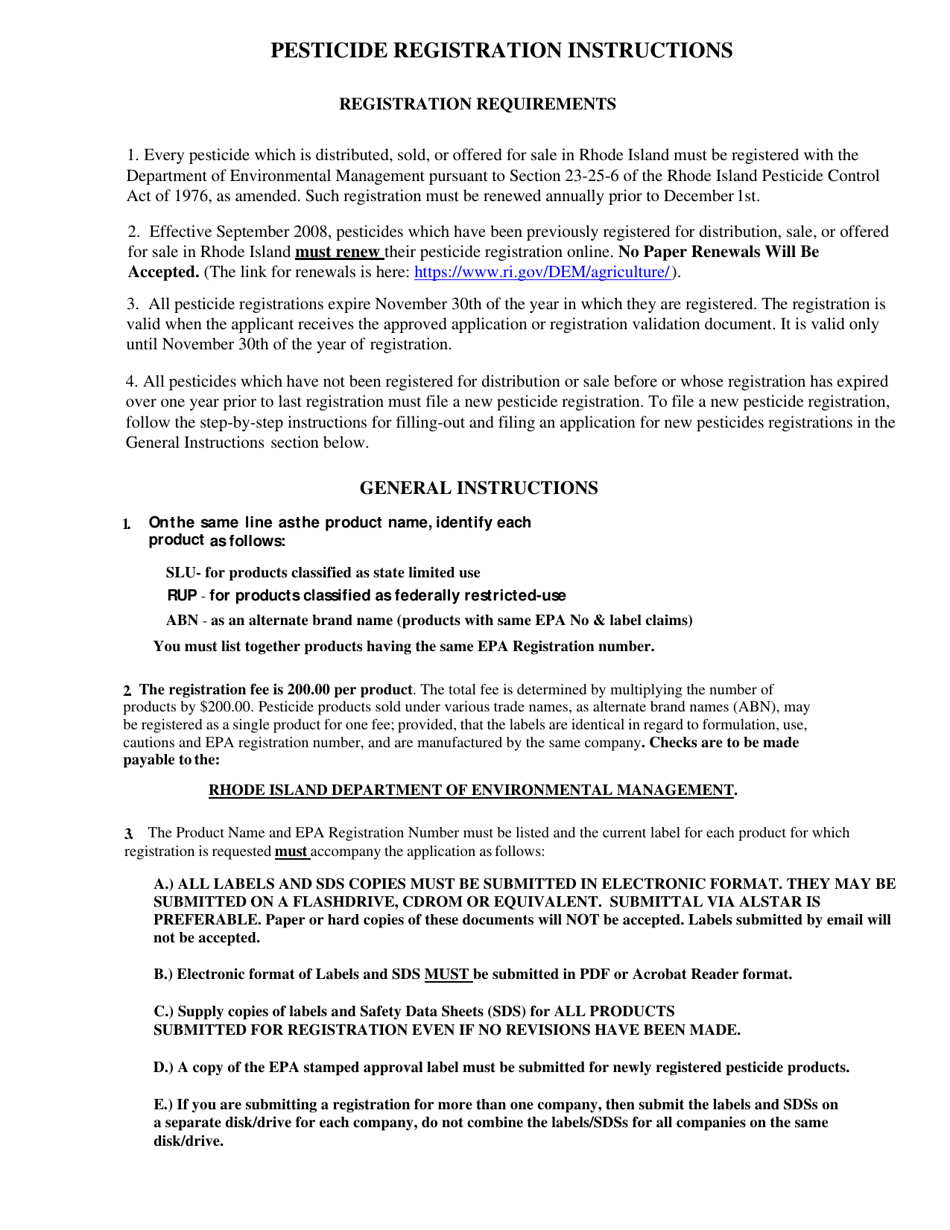 Application for Registration of Pesticides - Rhode Island, Page 2