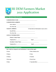 Document preview: Farmers Market Application - Rhode Island, 2021