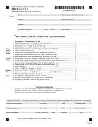 Form T-74 Banking Institution Excise Tax Return - Rhode Island, 2020