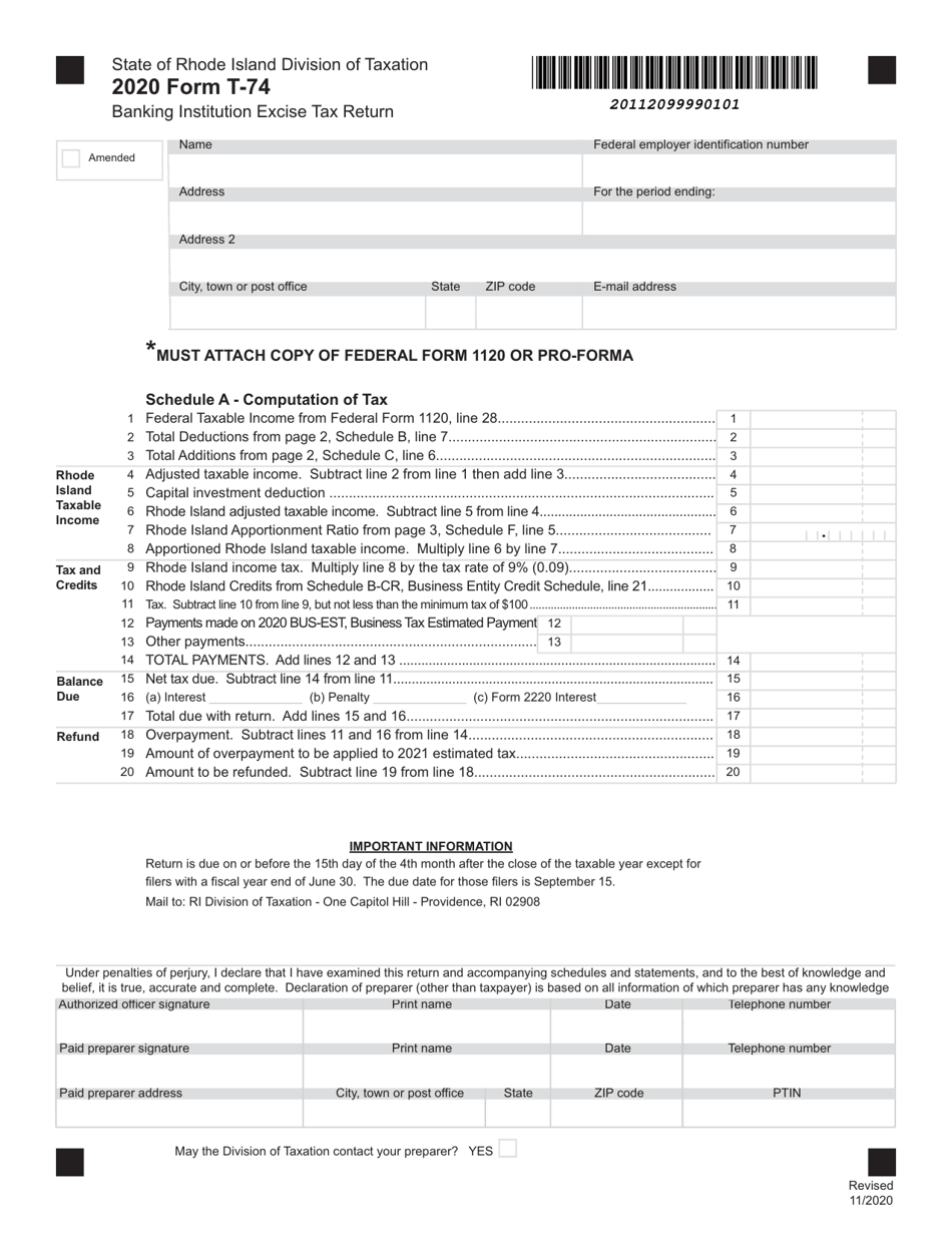 Form T74 Download Fillable PDF or Fill Online Banking Institution