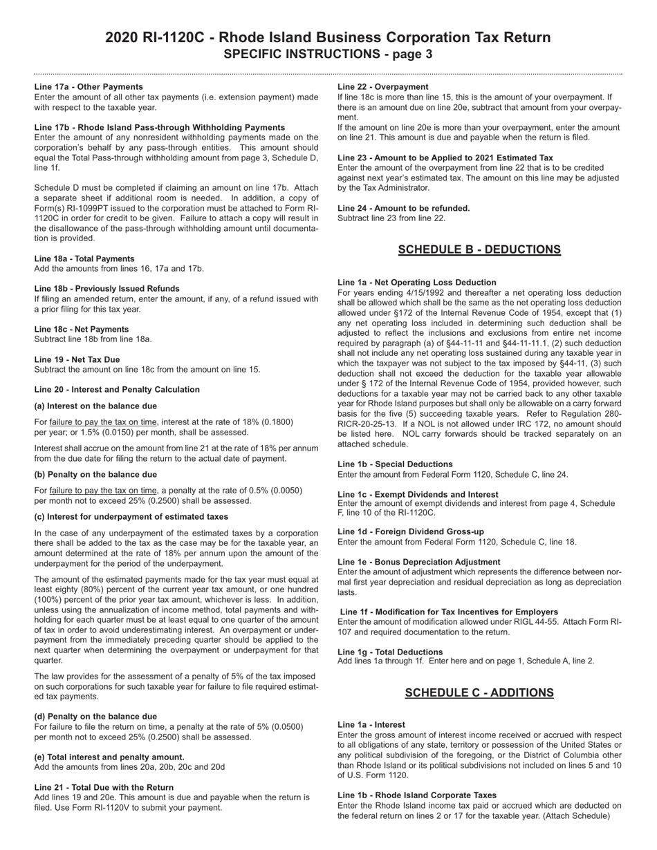 Instructions for Form RI-1120C Business Corporation Tax Return - Rhode Island, Page 3