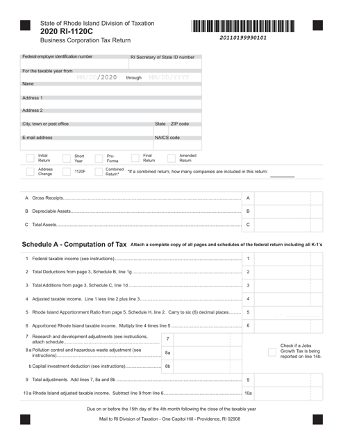 Form RI-1120C 2020 Printable Pdf