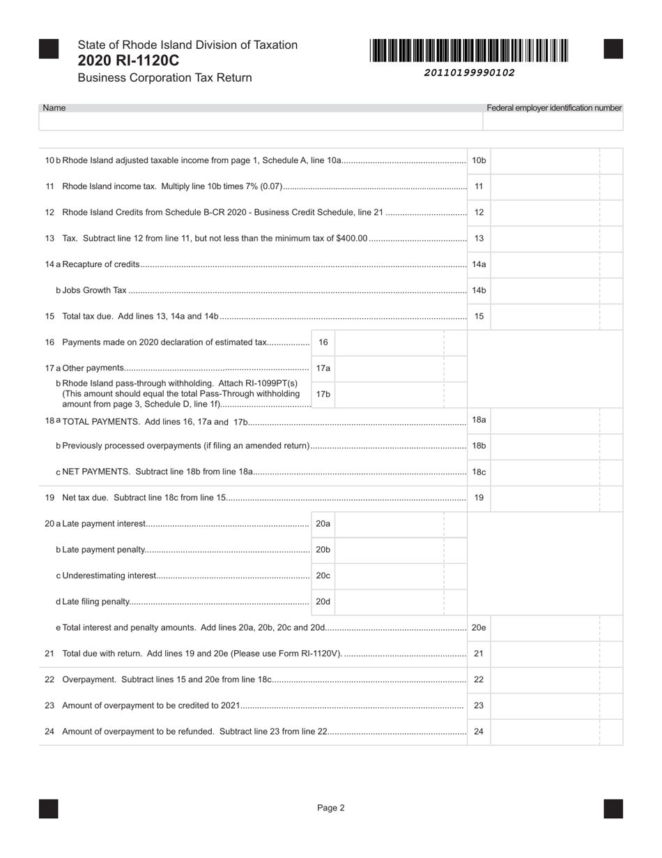 Form RI-1120C - 2020 - Fill Out, Sign Online And Download Fillable PDF ...