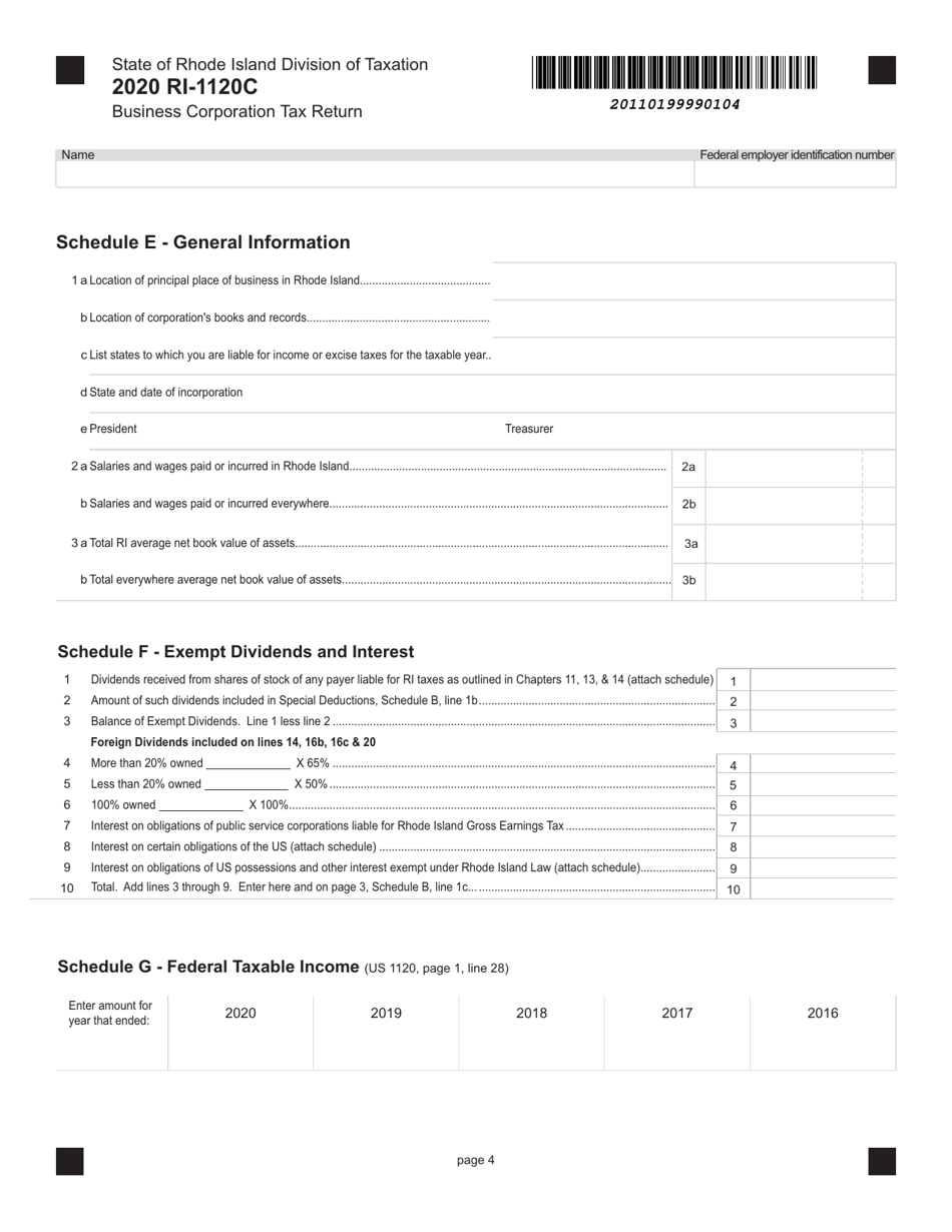 Form RI-1120C Business Corporation Tax Return - Rhode Island, Page 4