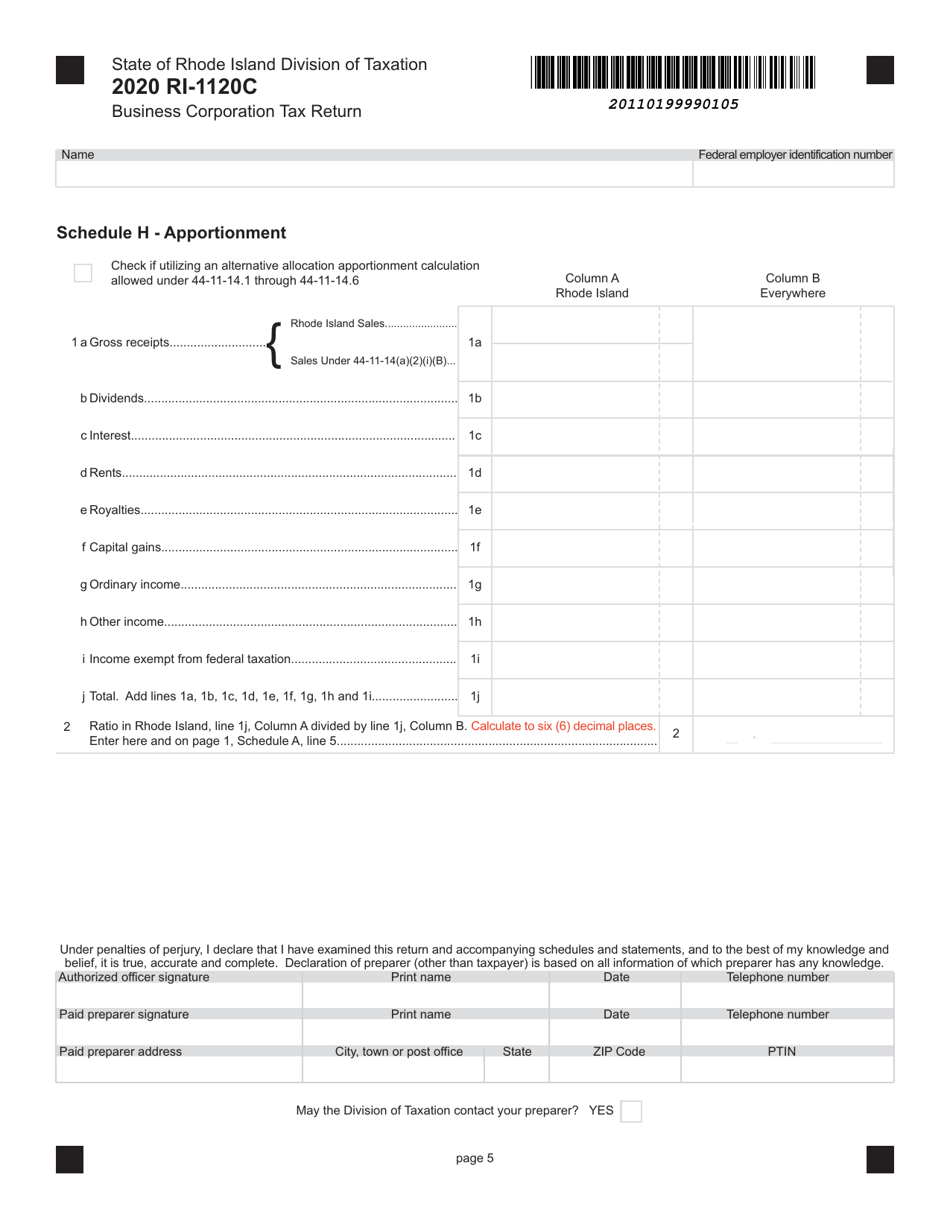 Form RI-1120C Business Corporation Tax Return - Rhode Island, Page 5