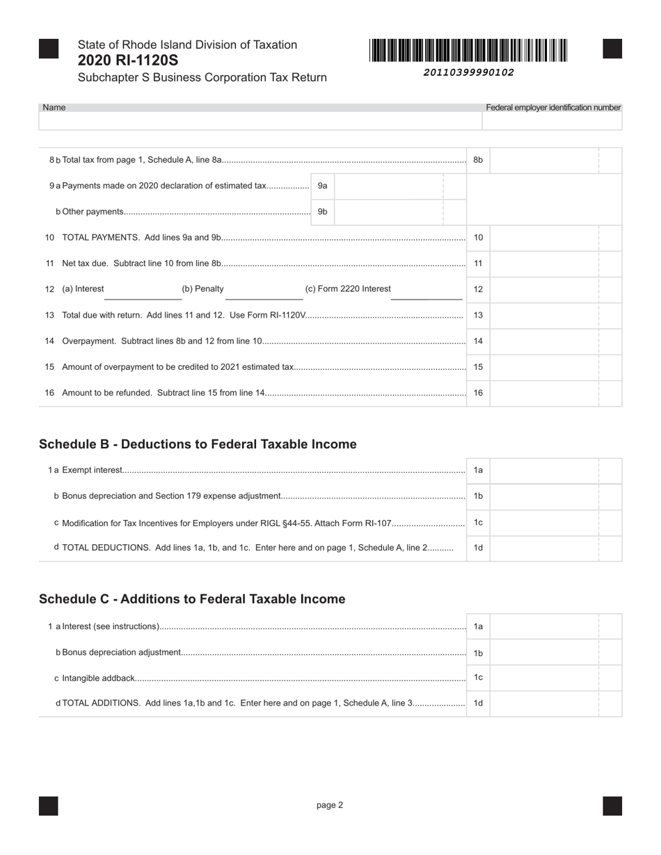 Form RI-1120S Subchapter S Business Corporation Tax Return - Rhode Island, Page 2