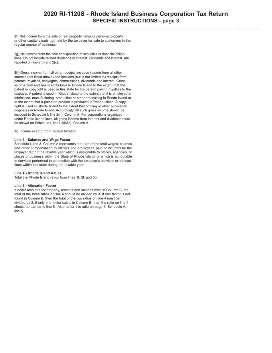 Instructions for Form RI-1120S Subchapter S Business Corporation Tax Return - Rhode Island, Page 3