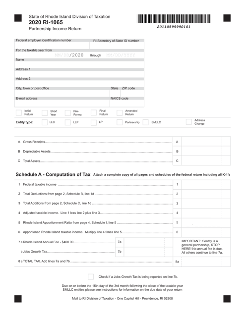 Form RI-1065 2020 Printable Pdf