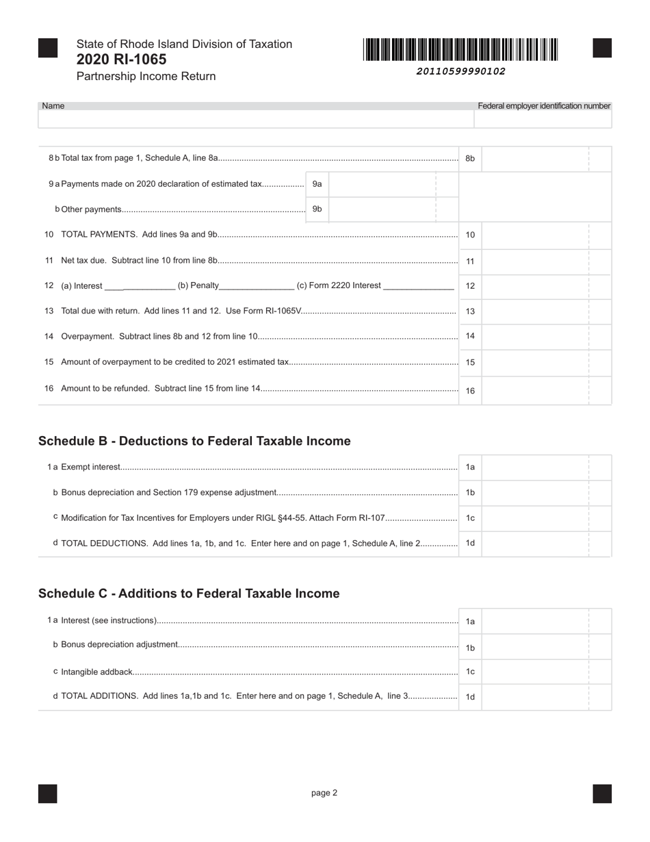 Form RI-1065 Partnership Income Return - Rhode Island, Page 2