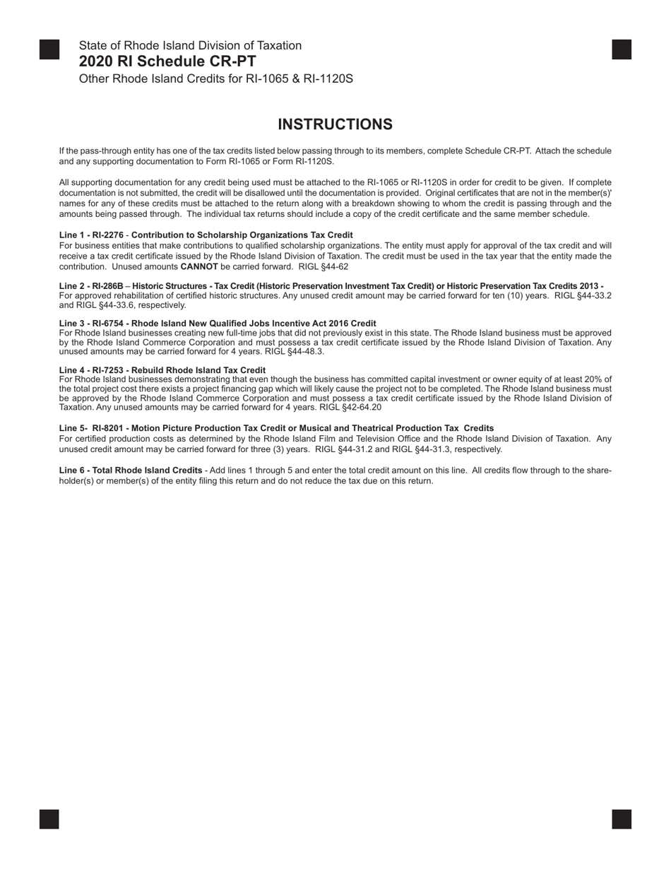 Schedule CR-PT Other Rhode Island Credits for Ri-1065  Ri-1120s - Rhode Island, Page 2